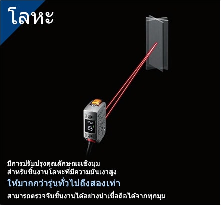 [โลหะ] มีการปรับปรุงคุณลักษณะเชิงมุมสำหรับชิ้นงานโลหะที่มีความมันเงาสูง ให้มากกว่ารุ่นทั่วไปถึงสองเท่า สามารถตรวจจับชิ้นงานได้อย่างน่าเชื่อถือได้จากทุกมุม
